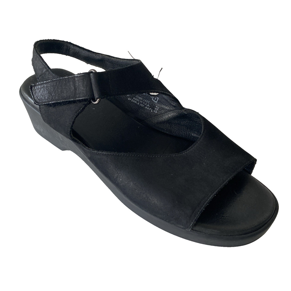 Munro Black Nubuck Suede Sandal Open Toe Hook Loop Strap Mid Heel Comfort 9